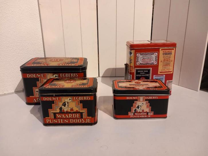 Douwe Egberts blikjes Aroma en Punten doosje, Verzamelen, Blikken, Gebruikt, Koffie, Douwe Egberts, Ophalen of Verzenden