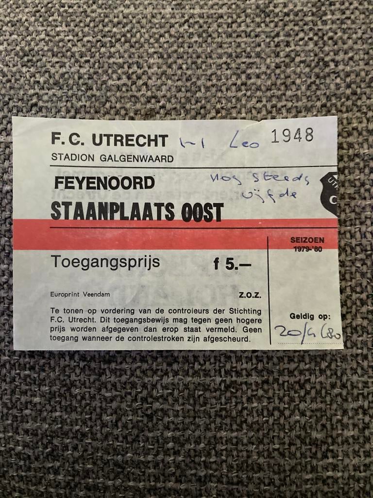 TICKET FC UTRECHT-FEYENOORD 79-80, Verzamelen, Sportartikelen en Voetbal, Ophalen of Verzenden, Zo goed als nieuw, Feyenoord, Overige typen