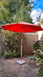 Houten parasol met voet oranje, Ophalen, Gebruikt, Waterdicht, 2 tot 3 meter