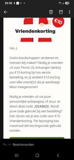 Picnic kortingscode €10, Tickets en Kaartjes, Kortingen en Cadeaubonnen, Eén persoon, Kortingsbon, Overige typen