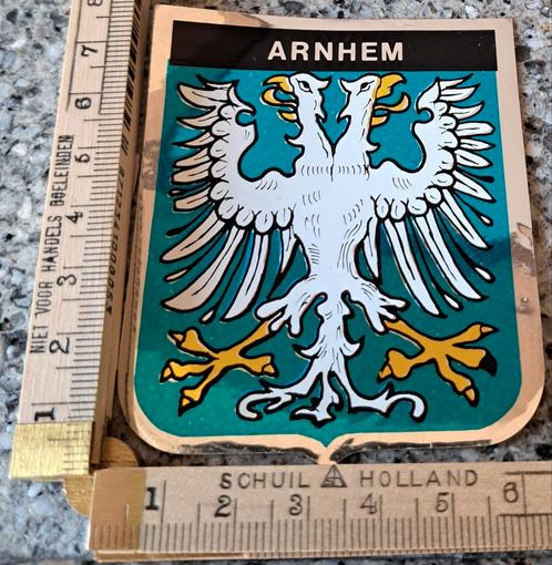 Vintage spiegel glimmende sticker Arnhem Spiegelsticker, Verzamelen, Stickers, Zo goed als nieuw, Overige typen, Ophalen of Verzenden