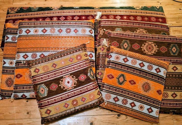 Turkse/Boho Kussenset - Complete Zithoek, Huis en Inrichting, Woonaccessoires | Kussens, Zo goed als nieuw, Bruin, Rechthoekig