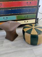 Vintage poef leer vintage desing poef stof jaren 70, Ophalen, Minder dan 50 cm, Rond, Minder dan 50 cm