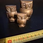 Set van 3 messing uilen beeldjes, Ophalen of Verzenden, Zo goed als nieuw, Metaal, Dierenbeeld