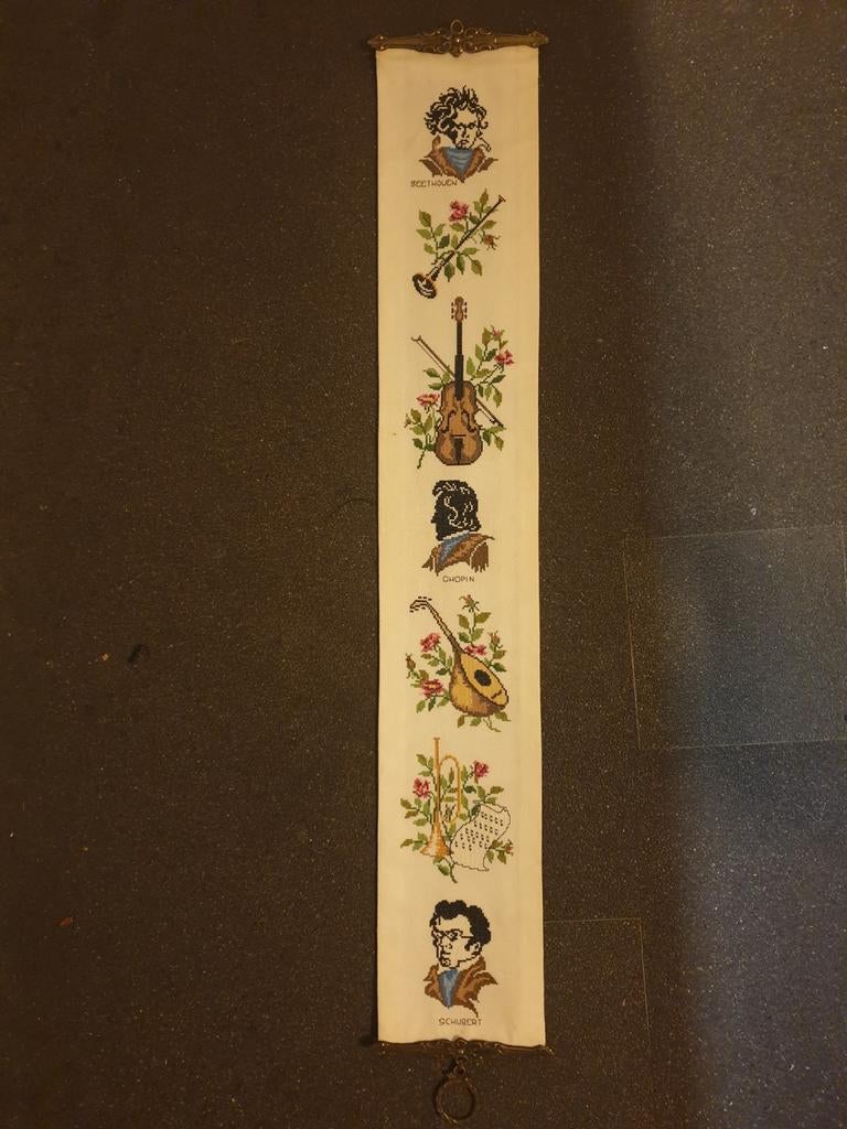 Vintage linnen schellekoord met klassiek muziekthema, Ophalen of Verzenden, Gebruikt