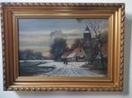 Schilderij - sneeuwlandschap en vrouwenfiguren., Ophalen