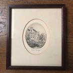 Oude stadsgezicht ets in lijst - Anna Doedijns, Ophalen of Verzenden