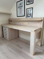 Steigerhouten bureau met ladenblok, Huis en Inrichting, Bureaus, Ophalen, Gebruikt, Bureau