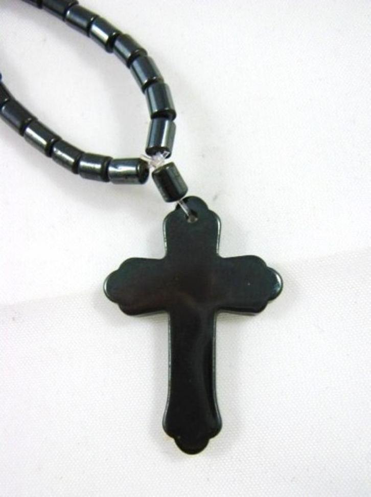 Heel aparte ketting met kruisje pyriet (6917-74), Verzamelen, Religie, Zo goed als nieuw, Sieraad, Ophalen