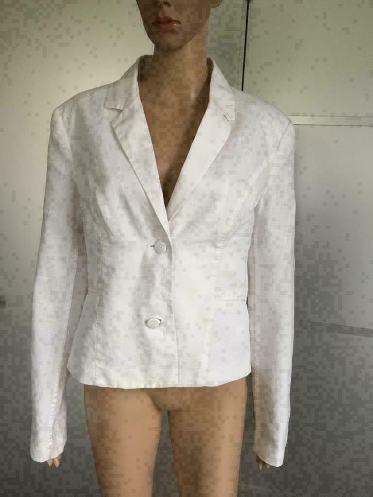 D556 maat L=40/42: linnen jasje wit blazer colbert: Ateuer, Kleding | Dames, Jasjes, Kostuums en Pakken, Zo goed als nieuw, Jasje