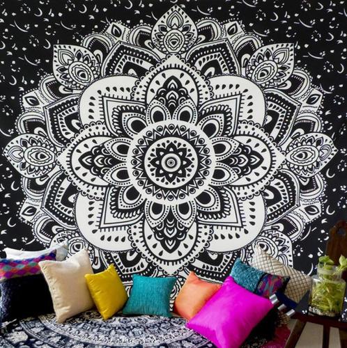 Zwarte Mandala Wandkleed 3D Wand Kleed Muurkleed Lotus India, Huis en Inrichting, Stoffering | Tapijten en Kleden, Nieuw, Rechthoekig