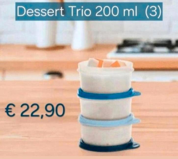 TUPPERWARE Dessert Trio-Quattro 200 ml (3) naturel, Huis en Inrichting, Keuken | Tupperware, Nieuw, Overige typen, Blauw, Ophalen of Verzenden