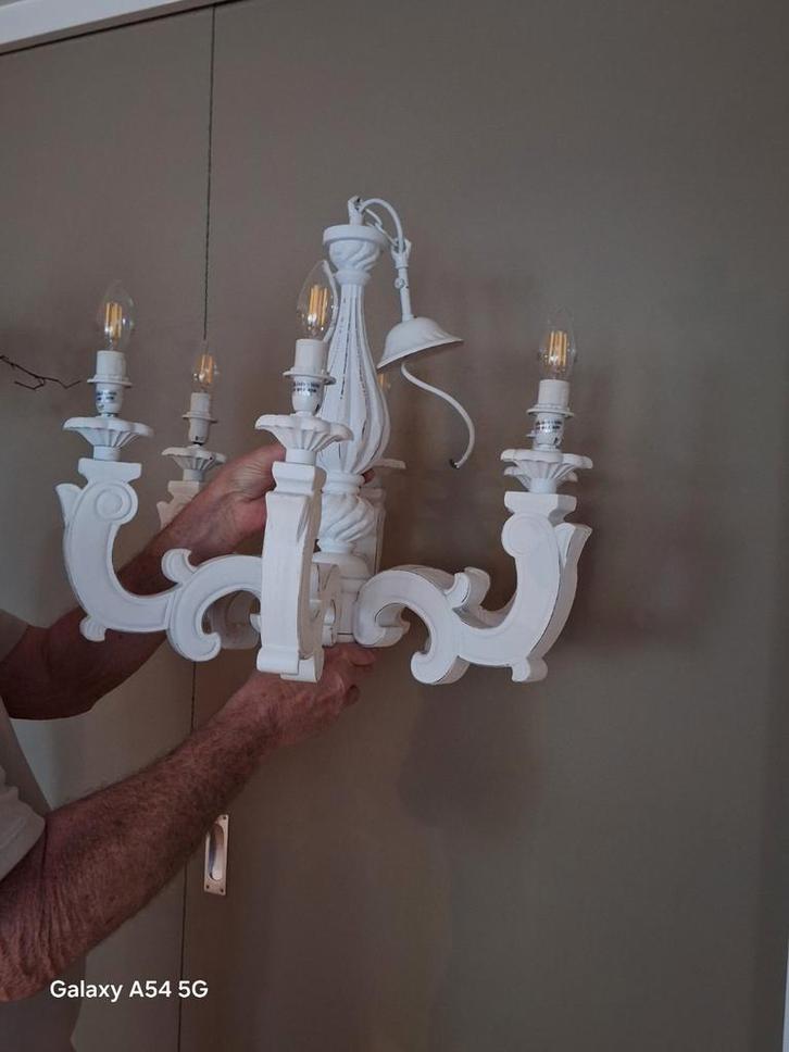 Houten Kroonluchter 6-arms - In Goede Staat!, Huis en Inrichting, Lampen | Kroonluchters, Zo goed als nieuw, Hout, Ophalen of Verzenden