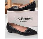 LK Bennett Polly Leather Contrast Stitch Flats schoen hak 37, Schoenen met lage hakken, Zwart, Nieuw, Ophalen of Verzenden