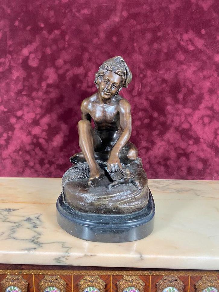 NAPOLITAANSE NAAKTE VISSERS JONGEN SCHIDPAD., Antiek en Kunst, Kunst | Beelden en Houtsnijwerken, Ophalen of Verzenden