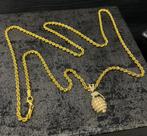 14 karaats gouden rope ketting met granaat hanger 70 cm, Sieraden, Tassen en Uiterlijk, Kettingen, Nieuw, Goud, Ophalen of Verzenden