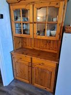 Te koop gebruikte grenen houten buffetkast / servieskast met, Ophalen, 100 tot 150 cm, Glas, 150 tot 200 cm