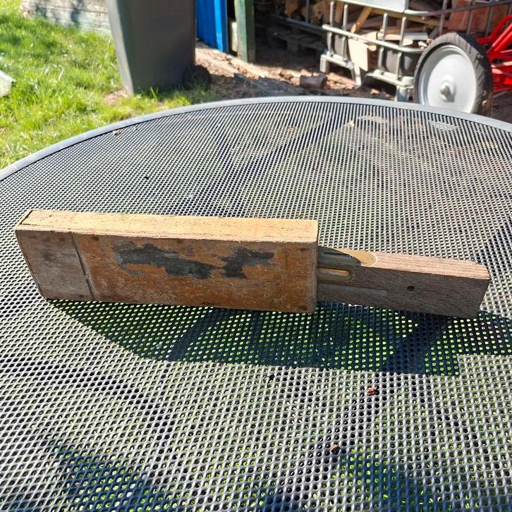 Vintage Houten Waterpas Jaren '50 met Hoes, Doe-het-zelf en Verbouw, Meetapparatuur, Ophalen of Verzenden