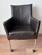 4 eetkamerstoelen leer op wielen bruin, Ophalen, Gebruikt, Bruin, Leer