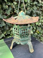Japans pagode tempel lantaarn waxinelicht gietijzer vintage, Tuin en Terras, Ophalen, Gebruikt