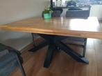 Massief eiken eettafel met stalen spinpoot, Huis en Inrichting, Tafels | Eettafels, Ophalen, 100 tot 150 cm, Eikenhout, Zo goed als nieuw