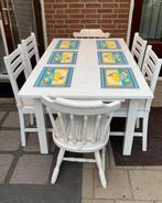Massief uitshuifbaar wit eettafel met 4 stoel, Ophalen, Gebruikt, Hout, Stoel