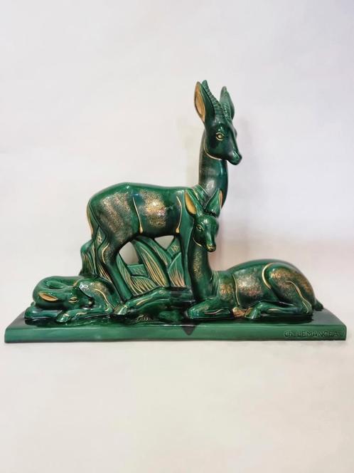 Art deco gazelle groen, Antiek en Kunst, Kunst | Beelden en Houtsnijwerken, Ophalen