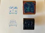 Stempel Volkswagen Bril en stempel VW spijlbus, Hobby en Vrije tijd, Ophalen of Verzenden, Gebruikt, Houten stempel