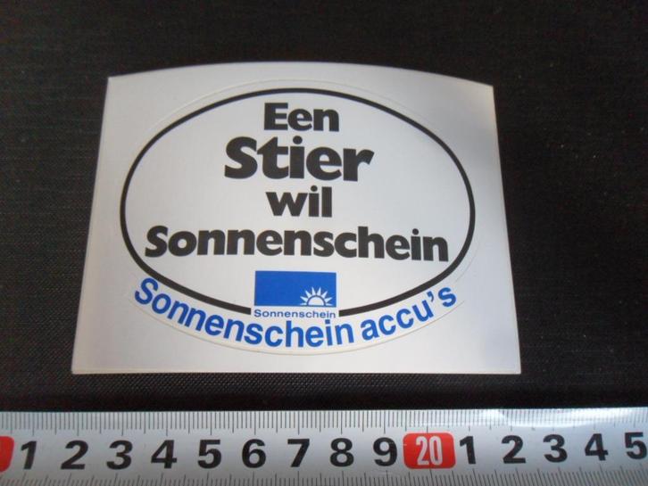 sticker een stier wil sonnenschein accu auto, Verzamelen, Stickers, Zo goed als nieuw, Bedrijf of Vereniging, Ophalen