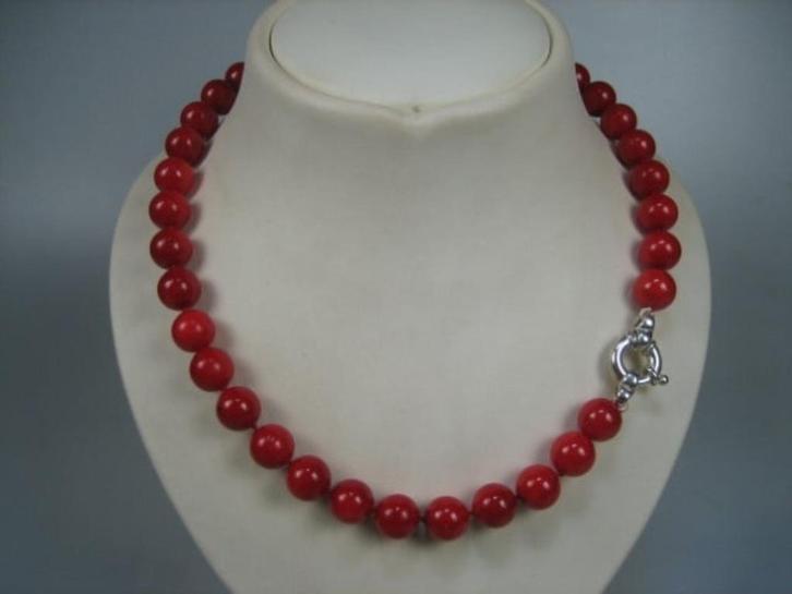 Zee-Koraal ketting geknoopt met zilveren veerring, Sieraden, Tassen en Uiterlijk, Kettingen, Nieuw, Overige materialen, Rood, Verzenden