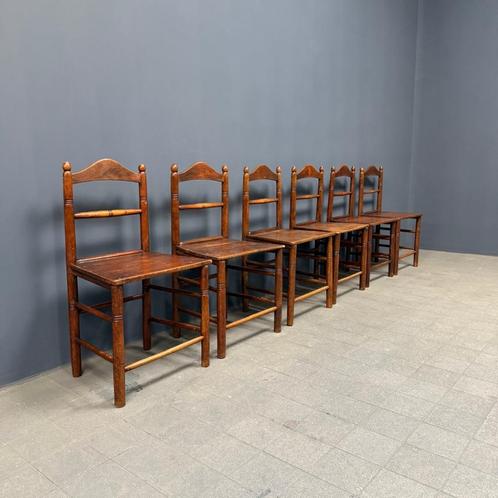 Set van zes oude Antieke Engelse keukenstoelen eiken grenen, Antiek en Kunst, Antiek | Meubels | Stoelen en Banken, Ophalen