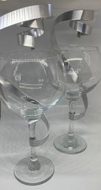 Twee wijn glazen / vaas met aluminium krul, Overige typen, Ophalen of Verzenden, Zo goed als nieuw