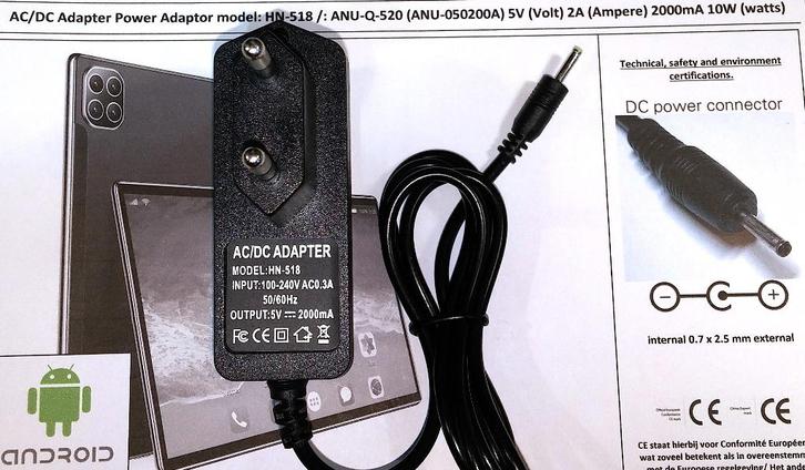 H-518 Tablet lader 5V 2A 2000mA 10W Adapter 2.5x0.7 Oplader, Computers en Software, Pc- en Netwerkkabels, Nieuw, Ophalen of Verzenden