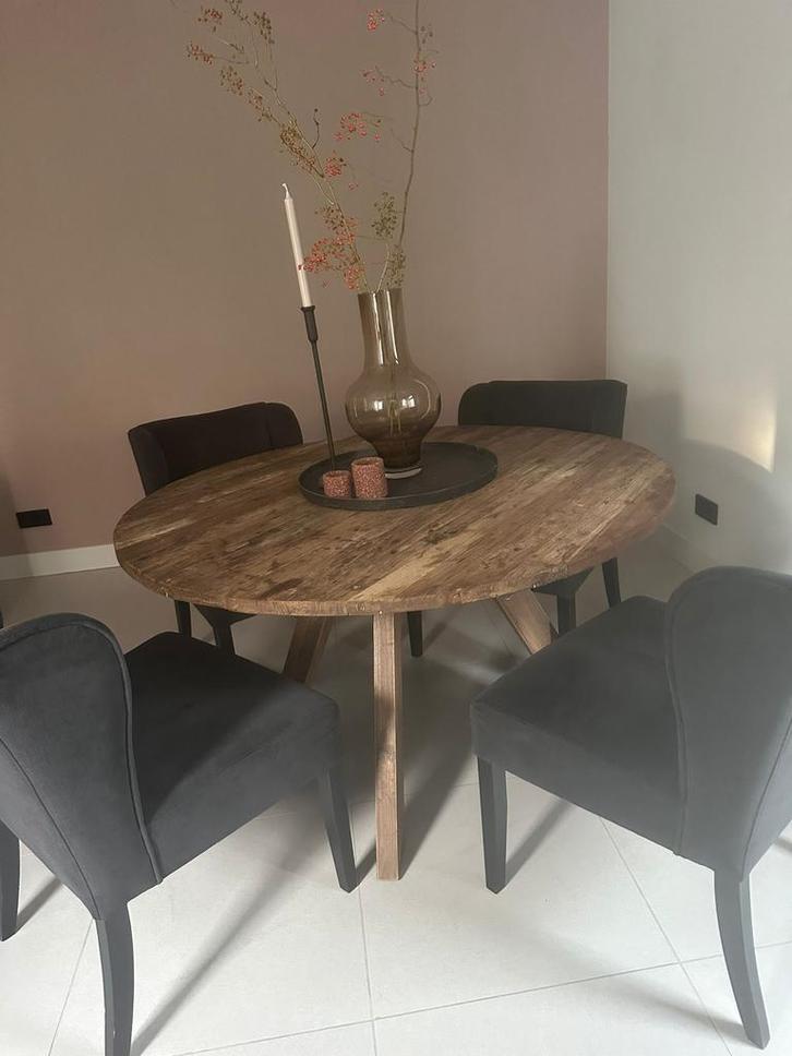 Tondo Eettafel 140cm - Oud Iepenhout, Huis en Inrichting, Tafels | Eettafels, Gebruikt, 100 tot 150 cm, Vijf personen of meer