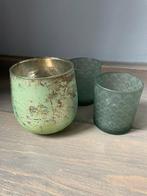 3 groene theelicht houders., Huis en Inrichting, Woonaccessoires | Kandelaars en Kaarsen, Overige materialen, Ophalen of Verzenden