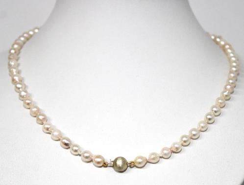 Schitterende Akoya Zoutwater Parel Ketting 48 CM, Sieraden, Tassen en Uiterlijk, Antieke sieraden, Ketting, Zilver, Met edelsteen
