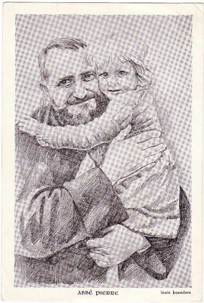 Eindhoven Stichting Emmausvrienden tekening Abbé Pierre, Verzamelen, Ansichtkaarten | Nederland, Ongelopen, Noord-Brabant, 1940 tot 1960