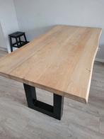 Eiken eettafel 200x100cm, zwarte stalen poten, Ophalen, 50 tot 100 cm, Zo goed als nieuw, Vijf personen of meer
