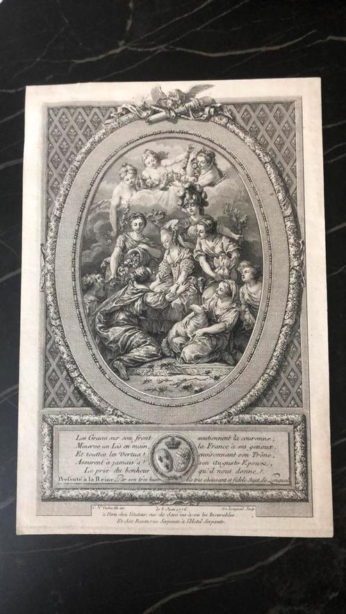 Gravure Marie-Antoinette 1776, Antiek en Kunst, Kunst | Etsen en Gravures, Ophalen of Verzenden