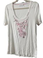 NC NICE CONNECTION shirt wit met pastelroze 42 valt als 40, Kleding | Dames, Verzenden, Wit, Zo goed als nieuw, Korte mouw