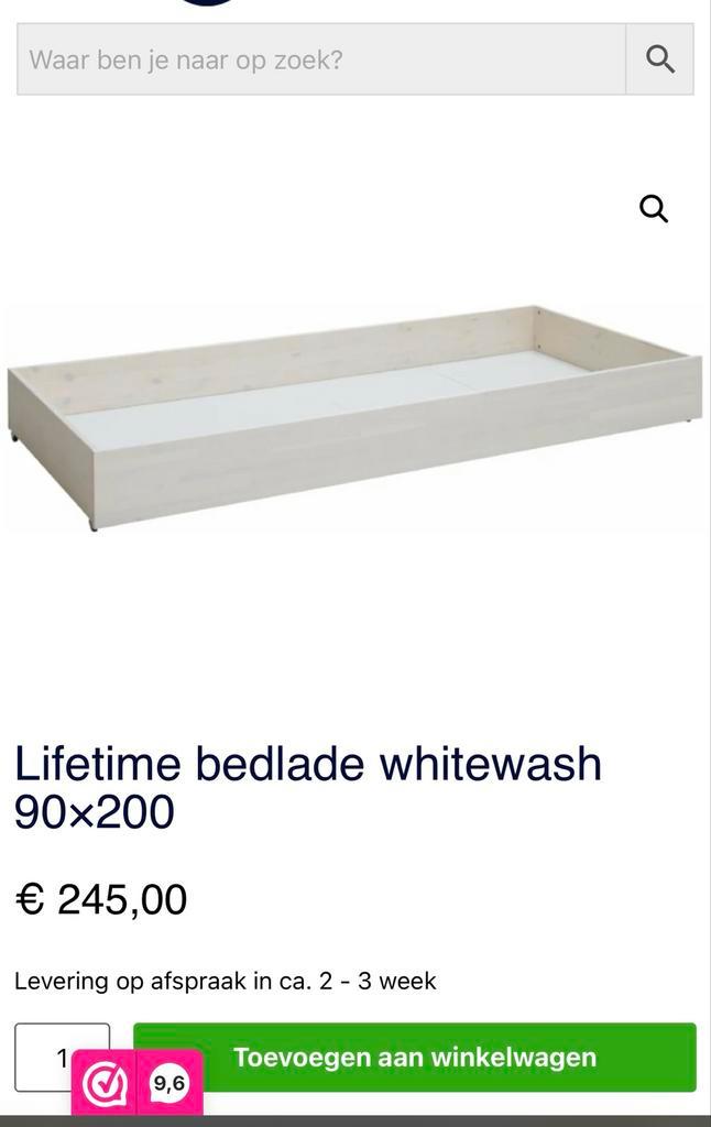 Lifetime Bedlade Whitewash 90x200 Nieuw, Huis en Inrichting, Slaapkamer | Bedden, Nieuw, Eenpersoons, 90 cm, 200 cm, Hout, Wit