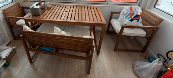 Ikea NAMMARO Tuinmeubelset - Complete set met kussens!, Tuin en Terras, Tuinsets en Loungesets, Gebruikt, Tuinset, Hout, 4 zitplaatsen