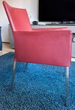 Vier bordeaux rode leren eetkamerstoelen., Huis en Inrichting, Stoelen, Ophalen, Leer, Zo goed als nieuw, Vier