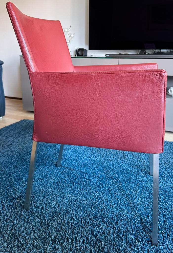 Vier bordeaux rode leren eetkamerstoelen., Huis en Inrichting, Stoelen, Zo goed als nieuw, Vier, Leer, Rood, Ophalen