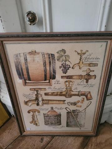 Houten lijst met glas en prent decor attributen wijn maken beschikbaar voor biedingen