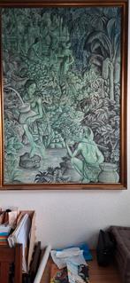 Bali leven batik op doek groen 150 x100, Antiek en Kunst, Kunst | Schilderijen | Klassiek, Verzenden