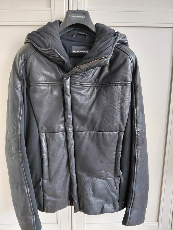 Emporio Armani Zwarte kalfsleren winterjas - Maat M, Kleding | Heren, Jassen | Zomer, Zo goed als nieuw, Maat 48/50 (M), Zwart