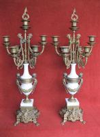 Vintage kandelaars in witte marmer en brons., Ophalen, Koper of Brons