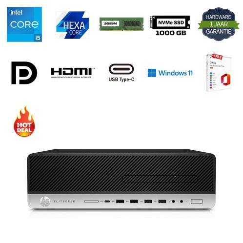 HP Elitedesk 800 G5 i5-9600 4.6GHz 16GB 1000GB NVMe Office24, Computers en Software, Desktop Pc's, Gebruikt, 4 Ghz of meer, SSD