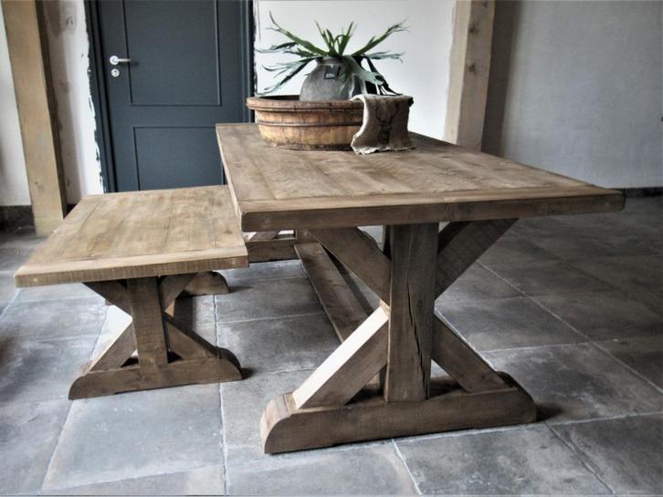 Gave Kloostertafel kruispoot, eettafel oud hout landelijk, Huis en Inrichting, Tafels | Eettafels, Nieuw, 50 tot 100 cm, Vijf personen of meer
